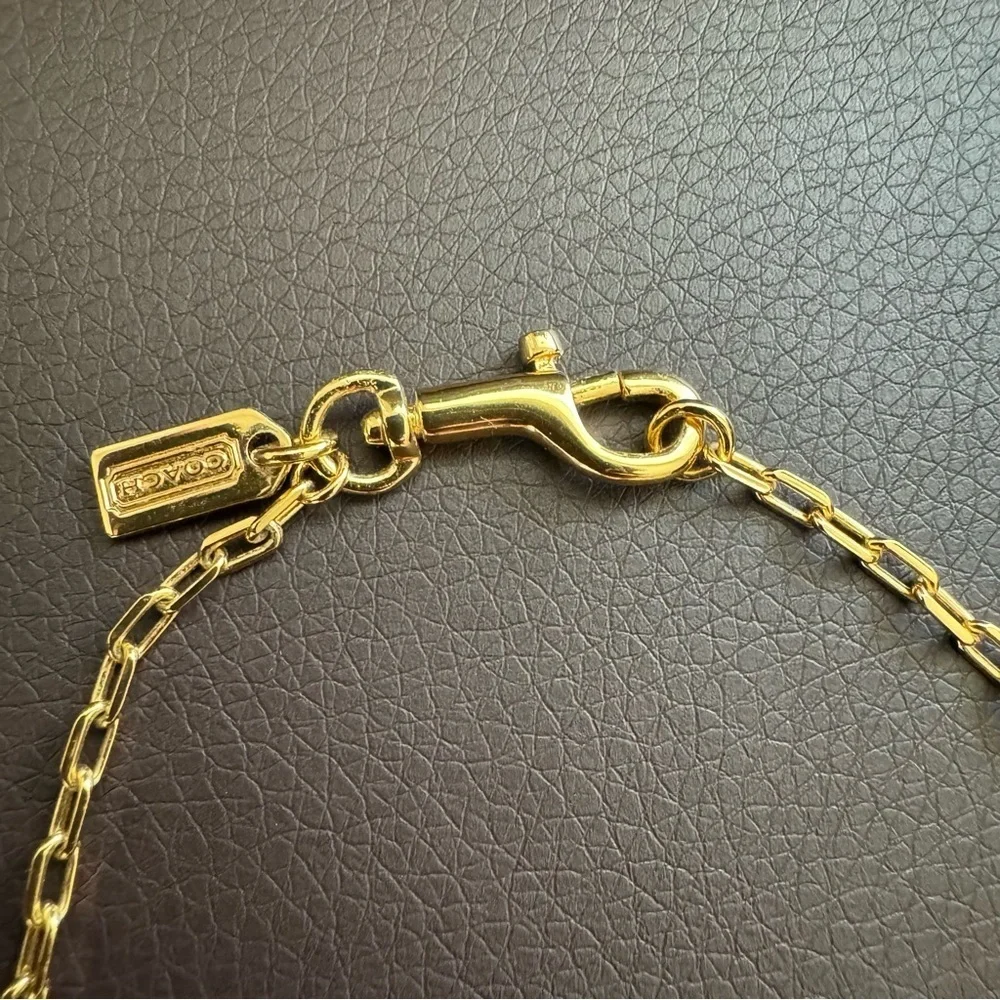 New Coach Elegant Gold Multi-Layer Chain Necklace with Gem Accents - Picture 5 of 7